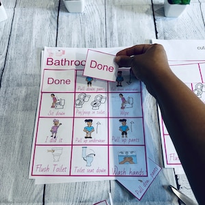 女の子のトイレの習慣、トイレトレーニングのスケジュール、報酬表のポスター、コミュニケーション用のカード、インタラクティブ、デジタルダウンロード印刷可能
