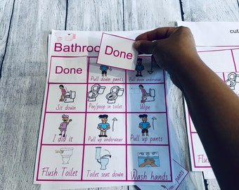 Mädchen Badezimmer Routine, Stundenplan Töpfchen Training, Belohnung Chart Poster, Karten für die Kommunikation, interaktiv, digitaler Download druckbar