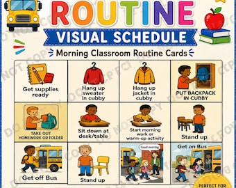 15 PEC School Arrival Routine Visual Cards | Morning Classroom Schedule | Autism Visual Supports