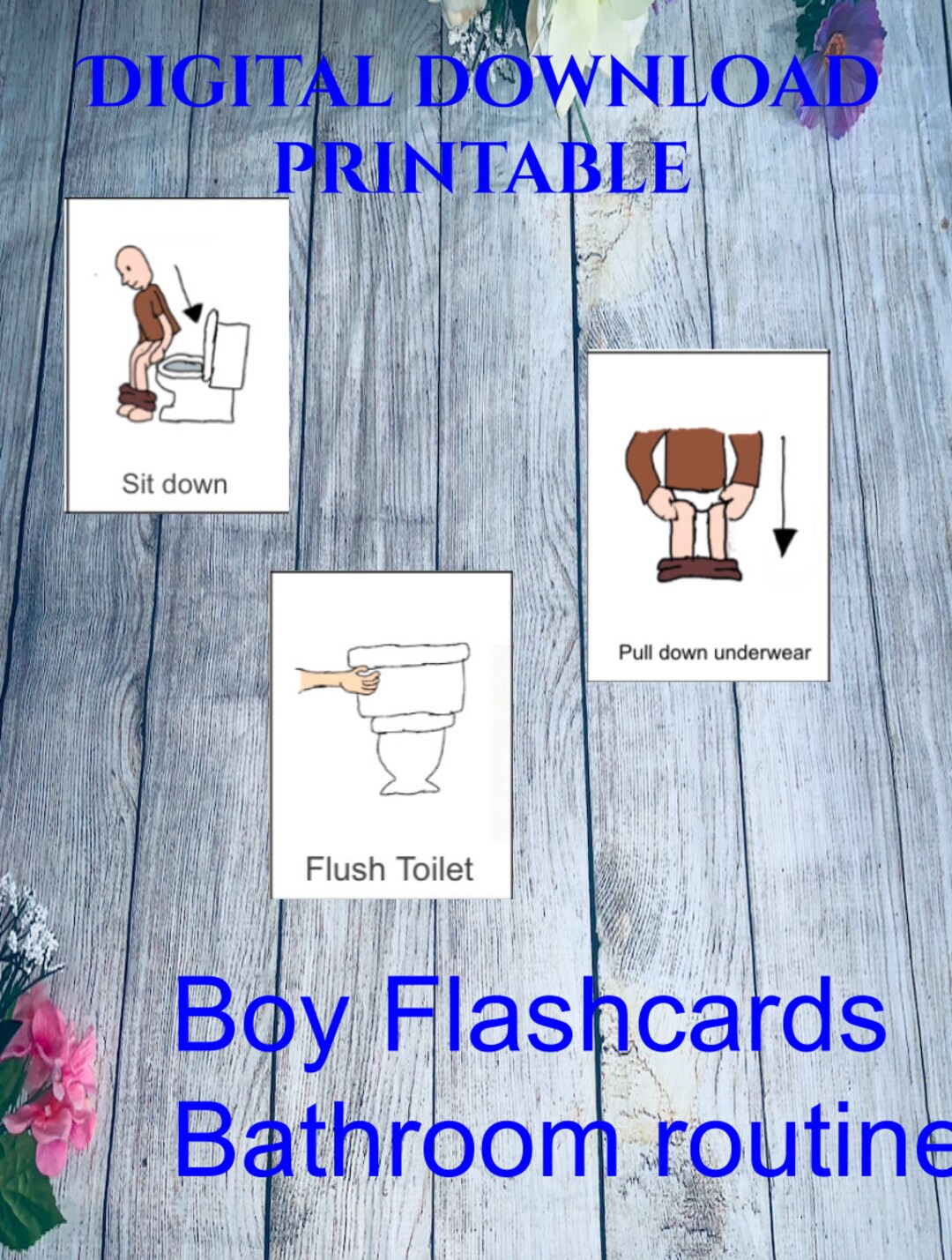 Boy Bathroom Routine, Flash Cards ,schedule Potty Training, Reward Chart  Poster, Cards for Communication, Digital Download Printable 