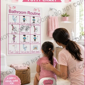 Rutina de baño para niñas, horario de entrenamiento para ir al baño, póster con tabla de recompensas, tarjetas para la comunicación, interactivo, descarga digital imprimible