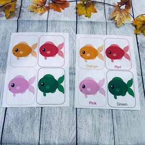 Schede didattiche con i pesci colorati, Montessori, schede didattiche con i colori, attività interattive, prescolari, educative (download stampabile digitale)