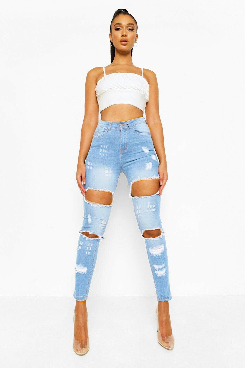 High Waisted Ripped Jeans - Etsy