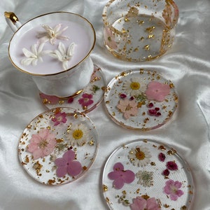 Floral Resin Silver and Gold Coasters