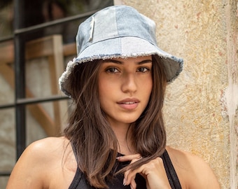 Patchwork Denim Bucket Hat Recycled Jeans Upcycled 