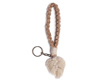 Handwoven artisanal leaf keychain- Beige