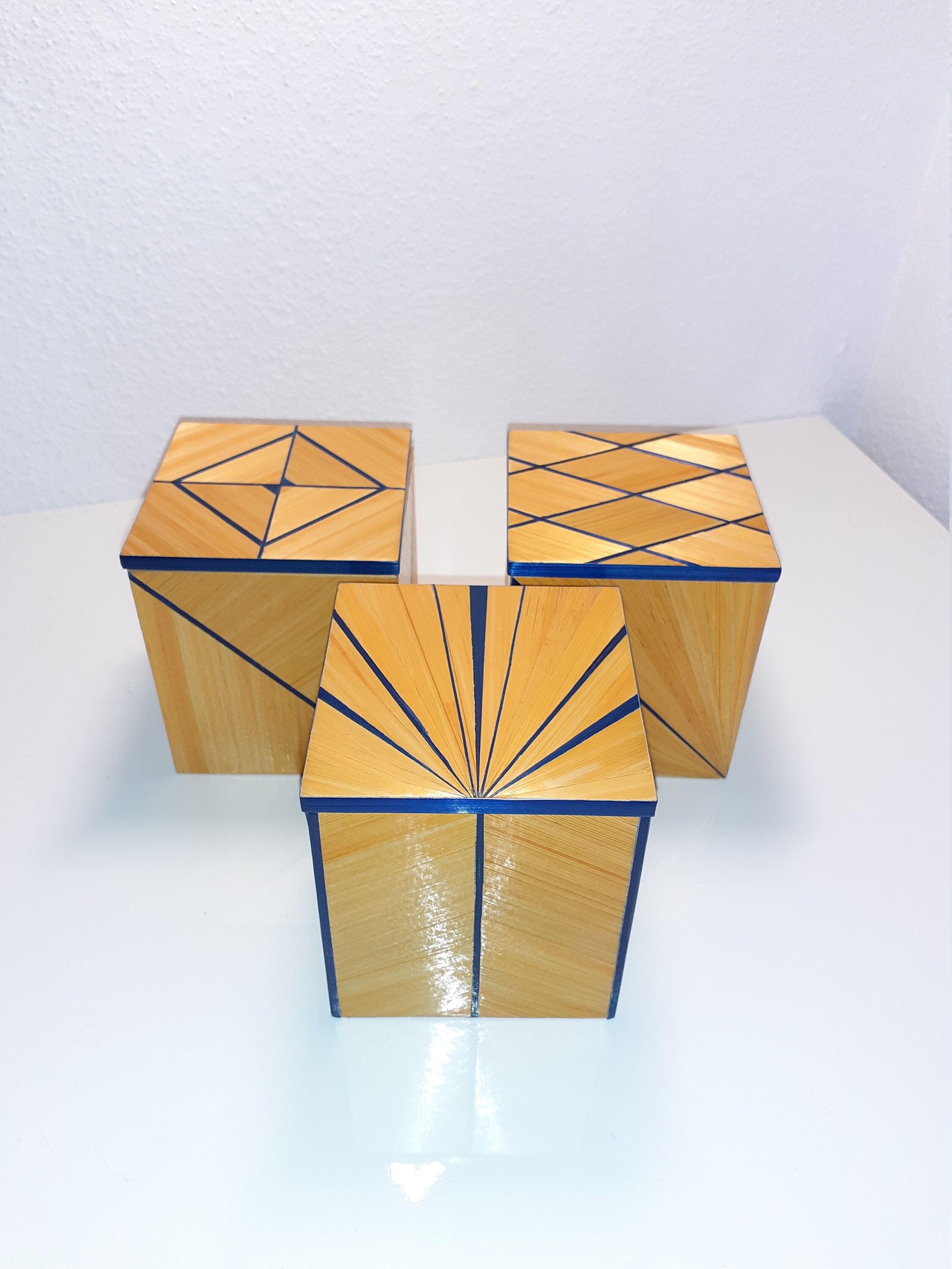 Triptyque Boîtes en Marqueterie de Paille