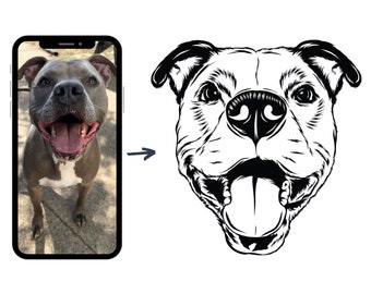 Custom Pet Portrait Drawing: Personalized Dog, Cat, Horse (Digital SVG Download)