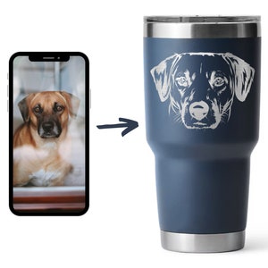 Custom Engraved Pet Tumbler - Stainless Steel Tumbler with Your Pet's Face - Insulated Double Walled Tumbler - Hand Drawn - Pet Lover Gift
