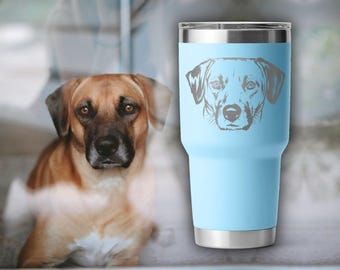 Custom Pet Portrait Tumbler: Hand-Drawn Engraved Stainless Steel Gift