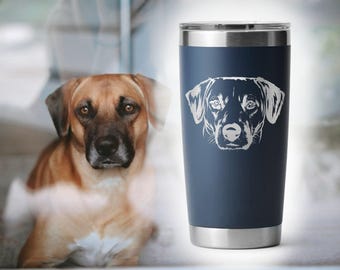 Custom Engraved Pet Tumbler - Stainless Steel Tumbler with Your Pet&#39;s Face - Insulated Tumbler, Hand Drawn, Pet Lover Gift, Pet Portrait Cup