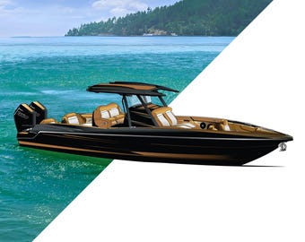 Custom Boat Line Art: Full Color Vector Drawing (Digital File)