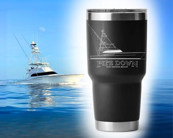 Custom Boat Tumbler: Engraved Stainless Steel, Personalized Line Art