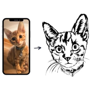 Custom Cat Face Drawing from Photo - Great For Wedding Napkins, Cups, Plates - Digital SVG Download for DIY Projects - Pet Portrait