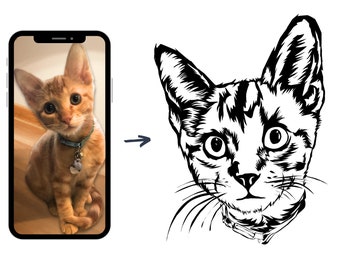 Custom Pet Portrait: Cat Face Drawing from Photo (Digital SVG Download)