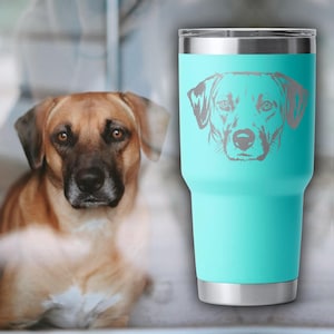 Custom Engraved Pet Tumbler - Hand Drawn- Stainless Steel Tumbler with Your Pet&#39;s Face - Insulated Tumbler- Pet Lover Gift- Pet Portrait Cup
