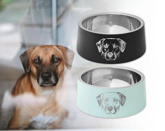 Custom Pet Portrait Dog Bowl: Engraved Stainless Steel, Vacuum Insulated