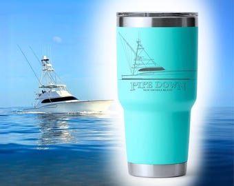 Custom Boat Tumbler: Engraved Stainless Steel, Hand-Drawn Line Art