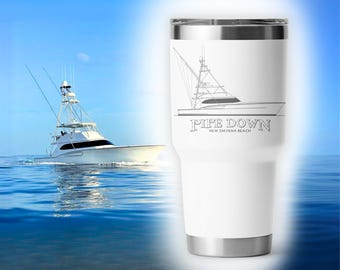 Custom Boat Tumbler: Engraved Stainless Steel, Personalized Line Art