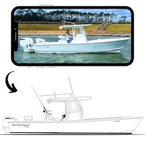 Boat Line Art - Custom Line Drawing Vector File Download- Gifts for Dad- Great for Tumblers & Shirts- Boat SVG-Transform Your Boat into Art