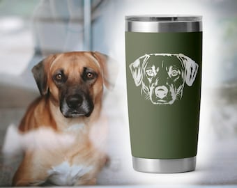 Custom Engraved Pet Tumbler - Stainless Steel Tumbler with Your Pet&#39;s Face - Insulated Tumbler- Hand Drawn- Pet Lover Gift- Pet Portrait Cup