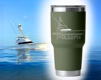 Custom Boat Tumbler: Engraved Stainless Steel, Personalized Line Art