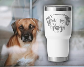 Custom Engraved Pet Tumbler - Stainless Steel Tumbler with Your Pet&#39;s Face - Insulated  Tumbler - Hand Drawn - Pet Lover Gift