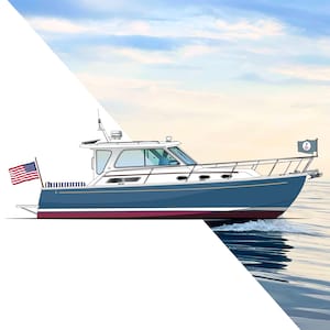 Full Color Boat Line Art - Custom Boat Line Drawing - Vector File Download - Center Console- Boat SVG, AI, PDF- Great for Tumblers & Shirts