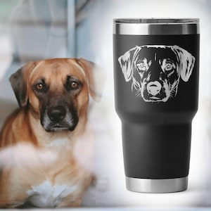 Custom Engraved Pet Tumbler - Stainless Steel Tumbler with Your Pet&#39;s Face - Insulated  Tumbler - Hand Drawn - Pet Lover Gift