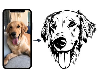 Custom Dog Face Drawing from Photo - Great For Koozies, Wedding Napkins, Cups, Plates - Digital SVG Download for DIY Projects