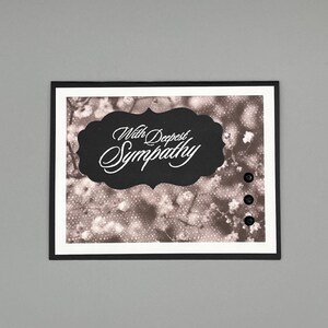 Handmade solemn sympathy card, cherry blossom, black and white