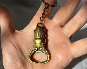 Vintage Brass Stag Beetle Keyring Bottle Opener