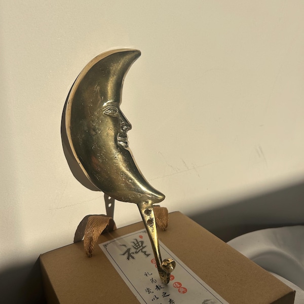 Vintage Balinesische Messing Halbmond Wandhaken, himmlische Dekor, Mond Wandbehang, dekorative Haken Geschenk