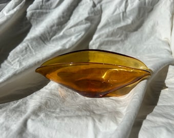 Vintage Mid Century Biomorphic Amber Glass Bowl
