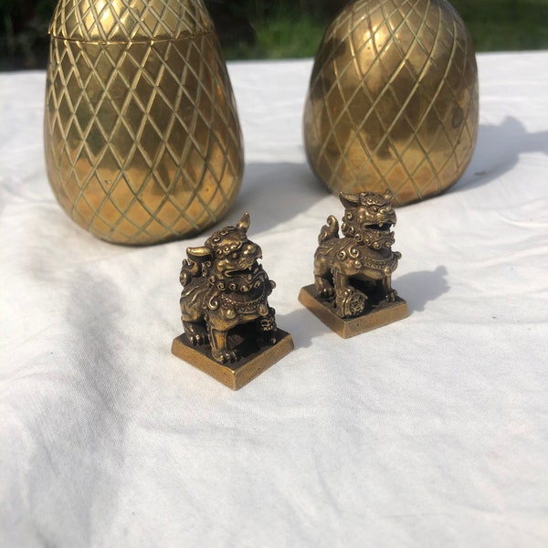 Pair of Vintage Brass Foo Dog Stamps Seals