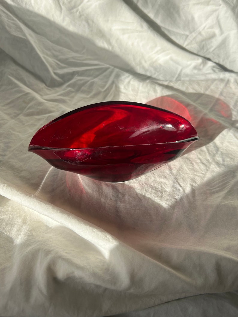 Vintage Red Glass Biomorphic Bowl image 1