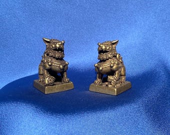 Pair of Vintage Brass Foo Dog Stamps Seals