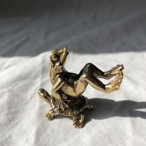 Vintage Brass Frog on Tortoise