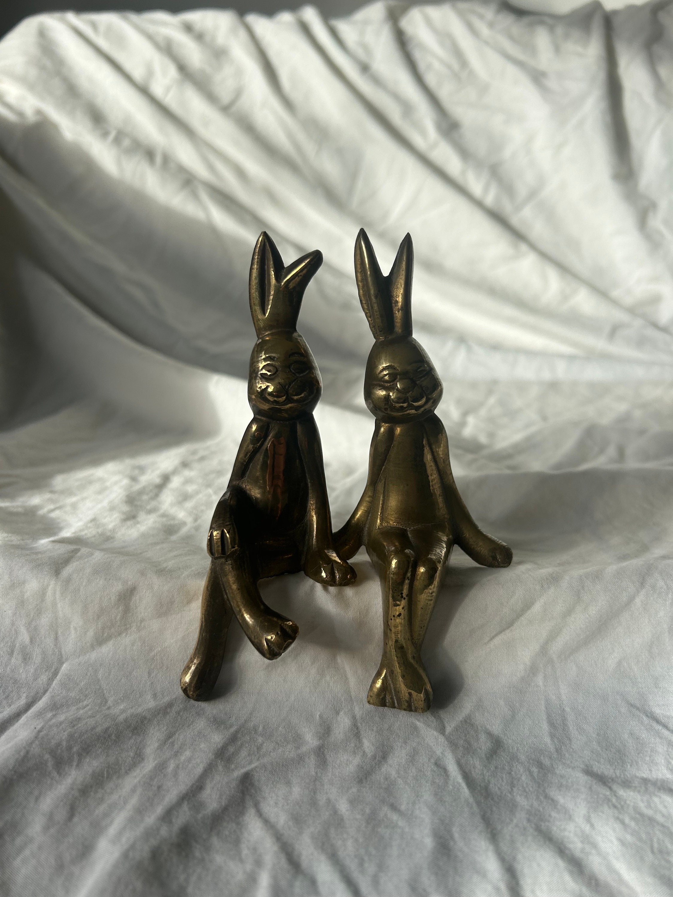 Solid Brass Bunny Rabbit Sleeping on a Shelf - Rabbit Figurine
