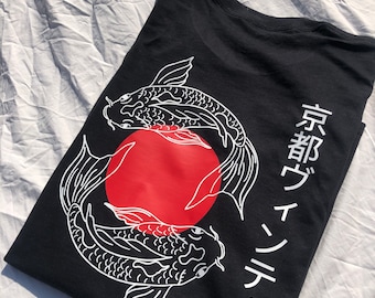 Kyoto Vintage Japanese Koi Carp Black T Shirt