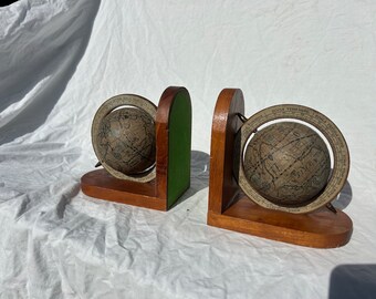 Vintage Wooden Globe Bookends