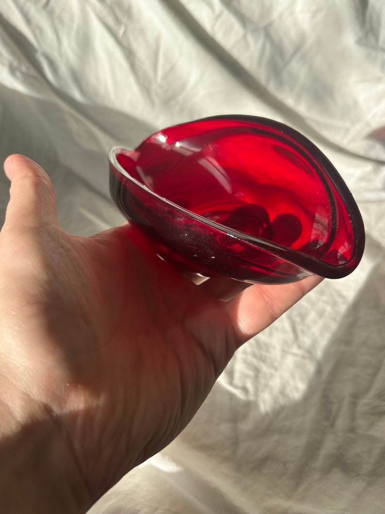 Vintage Red Glass Biomorphic Bowl image 2