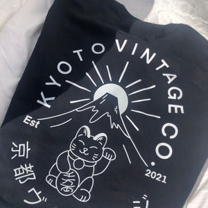 Kyoto Vintage Lucky Cat Black T Shirt