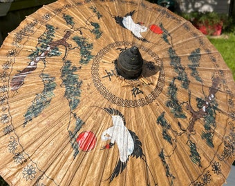 Vintage Japanese Rice Paper Crane’s Parasol