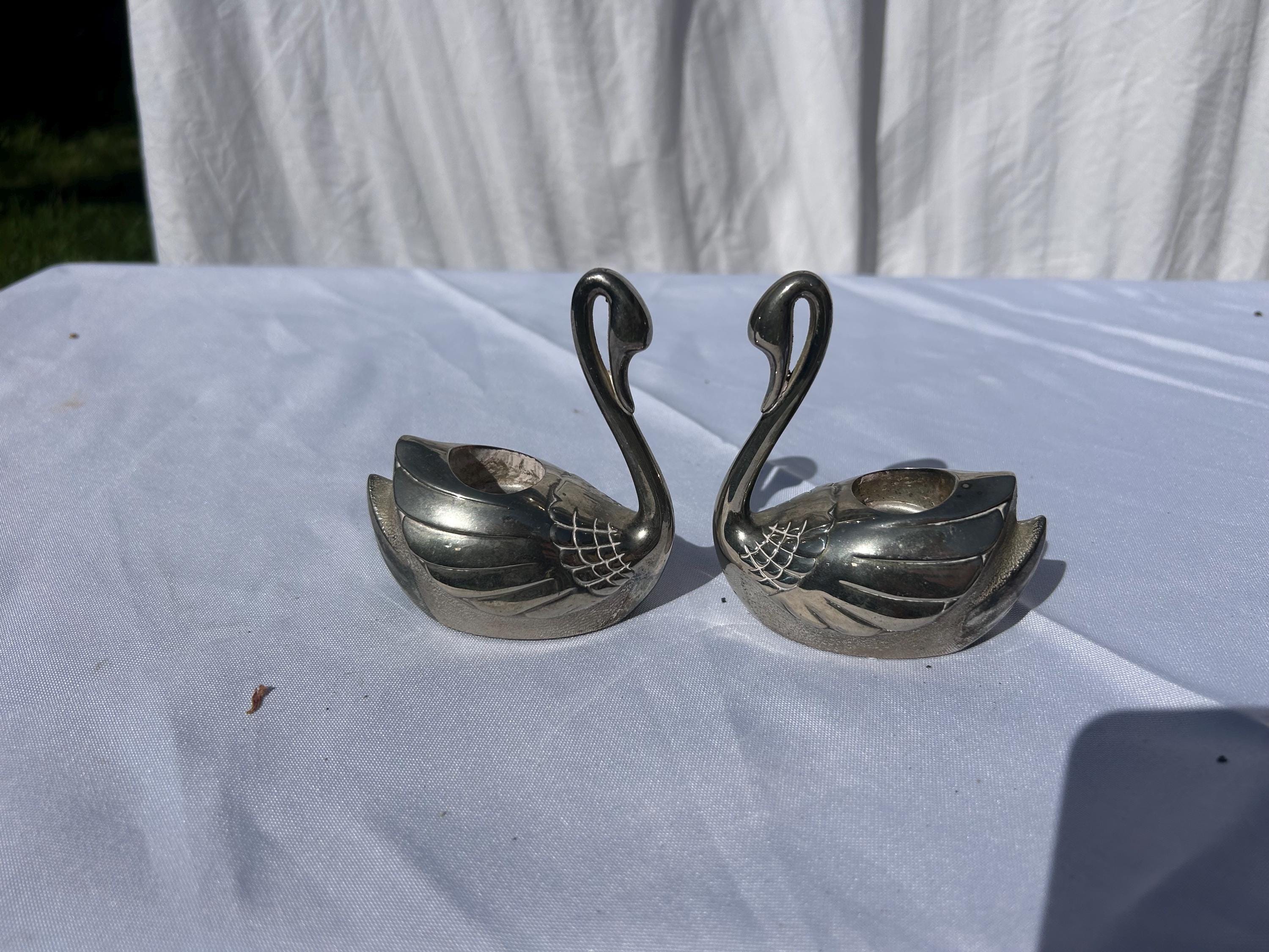 Pair of Vintage Silver Tone Swan Candle Holders - Etsy