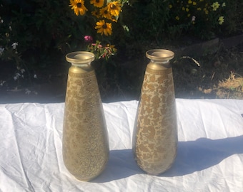 Vintage Pair of Brass Floral Vases