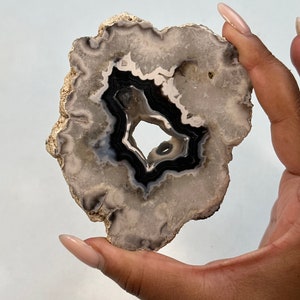 Dreamy Agate Slab with Bold Black Banding | Natural Quartz-Infused Agate from Brazil