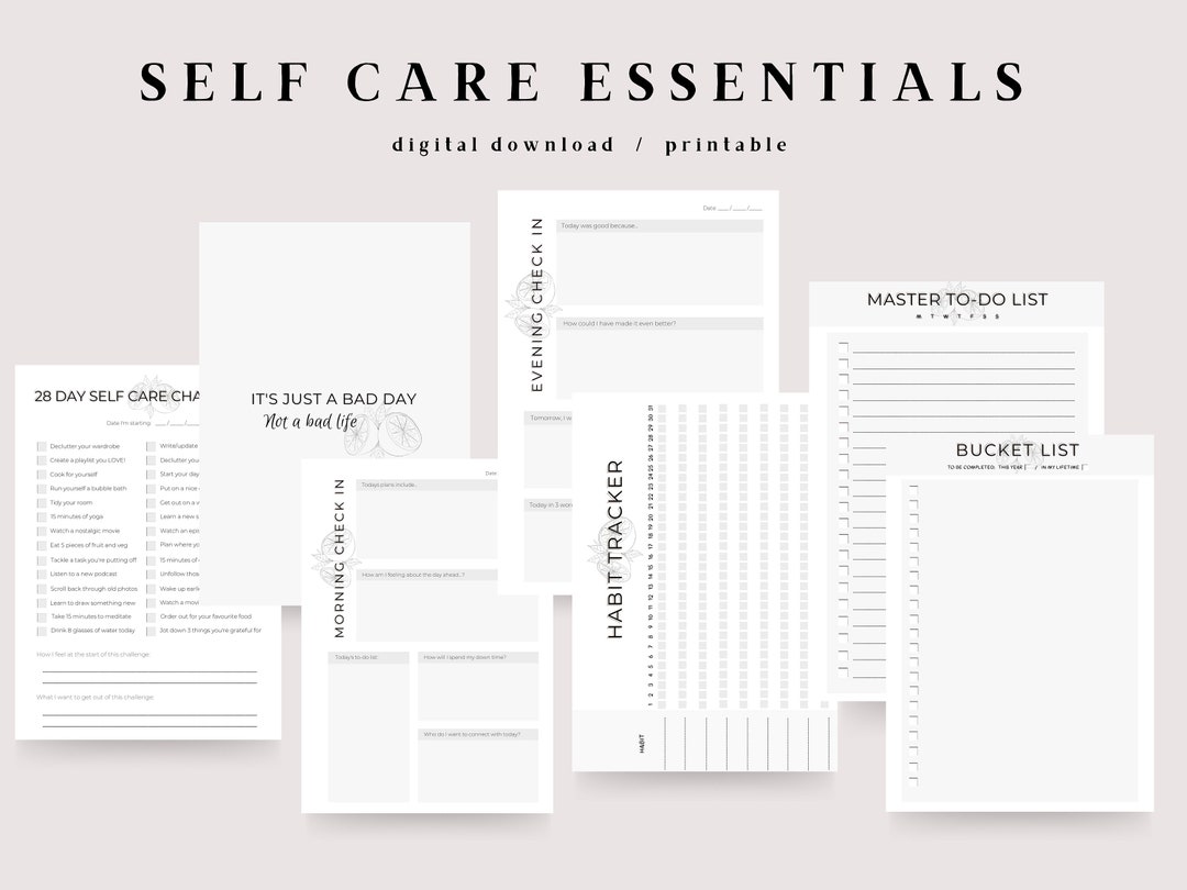 Self Care Essentials Digital Planner | Self Care Printable, Digital ...