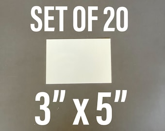 May include: A set of 20 rectangular, off-white cards, each measuring 3" x 5", are displayed against a gray background. The text "SET OF 20" and "3" X 5"" are printed in bold, white letters above and below the cards.