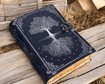 Diario Grimorio de Cuero del Árbol de la Vida: Libro de las Sombras en Blanco